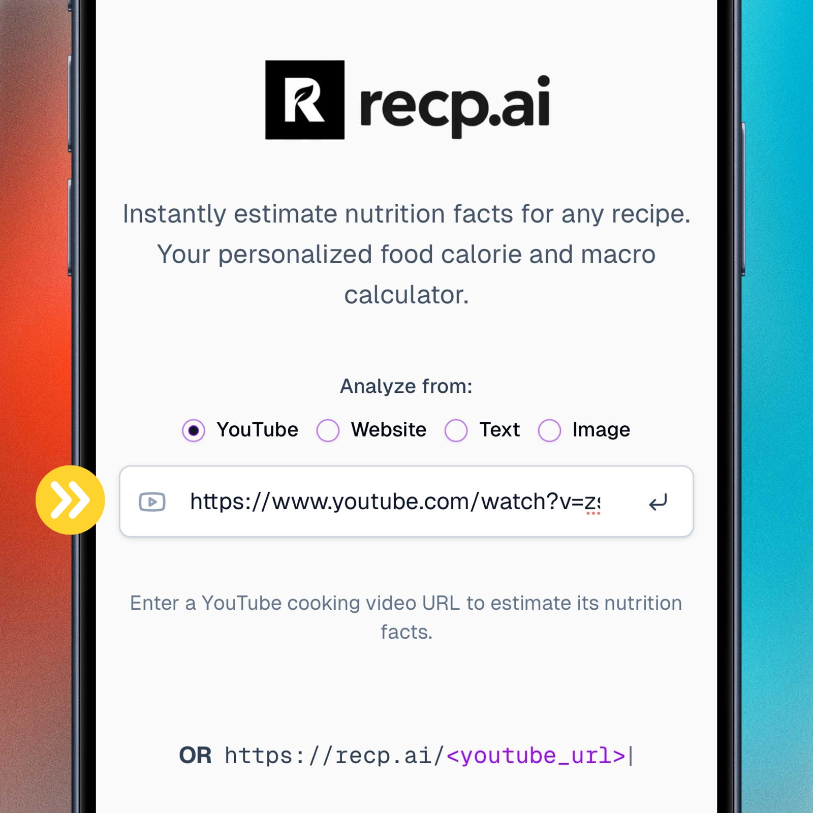 An image of Recp.ai homepage YouTube cooking video link